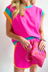 Contrast Trim Cap Sleeve Tee Shorts Set
